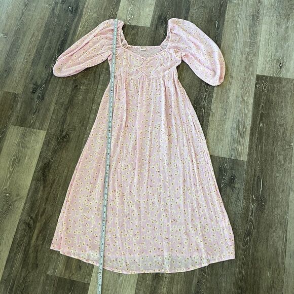 Billabong Dress Womens Medium Pink Swept Away Midi Peasant Casual Boho Floral - Picture 9 of 12